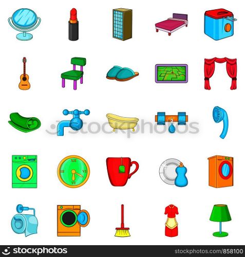 Apartment building icons set. Cartoon set of 25 apartment building vector icons for web isolated on white background. Apartment building icons set, cartoon style