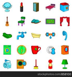 Apartment building icons set. Cartoon set of 25 apartment building vector icons for web isolated on white background. Apartment building icons set, cartoon style