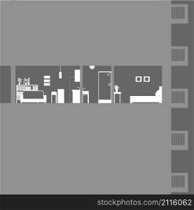 Apartment building in cut. Modern interior.Vector illustration