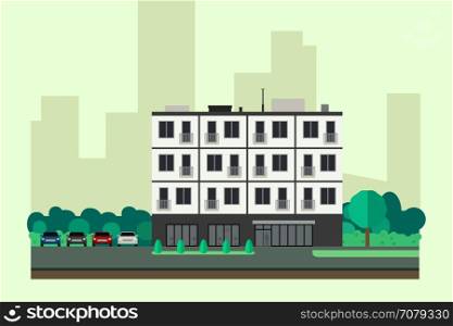 Apartment house. Apartment house banner in flat style. Vector illustration of condominium building.