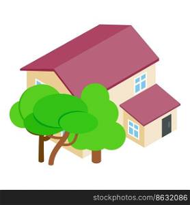Apartment house icon isometric vector. Modern two storey building and green tree. New residential house, townhouse. Apartment house icon isometric vector. Modern two storey building and green tree