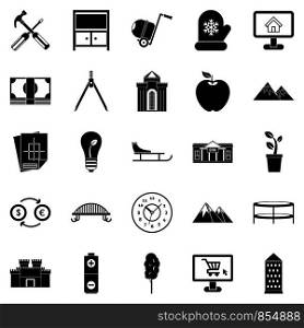Apartment house icons set. Simple set of 25 apartment house vector icons for web isolated on white background. Apartment house icons set, simple style