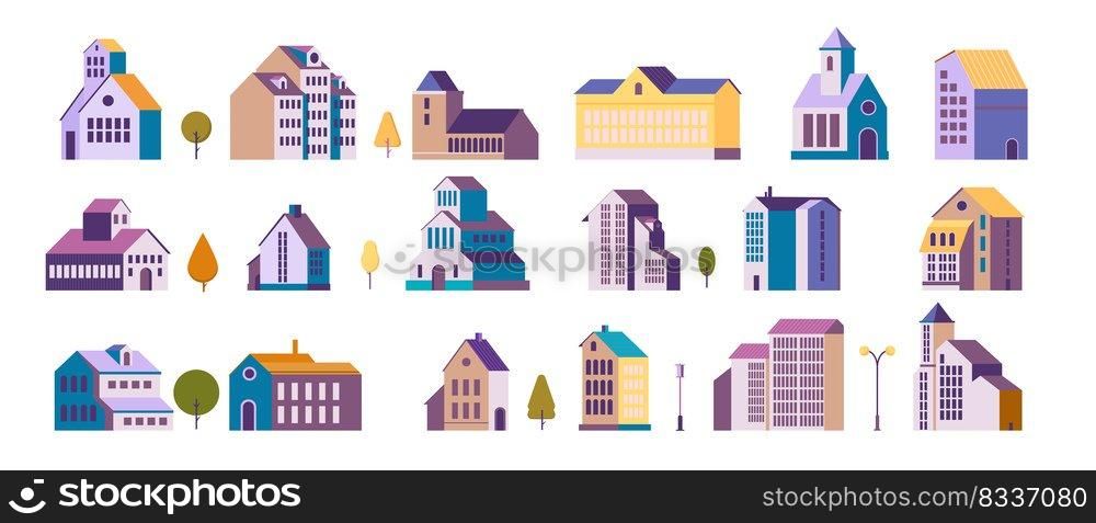 Apartment houses vector illustrations set. Residential buildings design elements collection. Isolated flat vector illustration on white background.