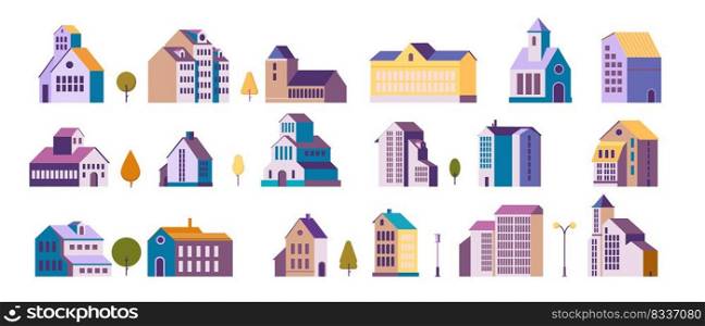 Apartment houses vector illustrations set. Residential buildings design elements collection. Isolated flat vector illustration on white background.