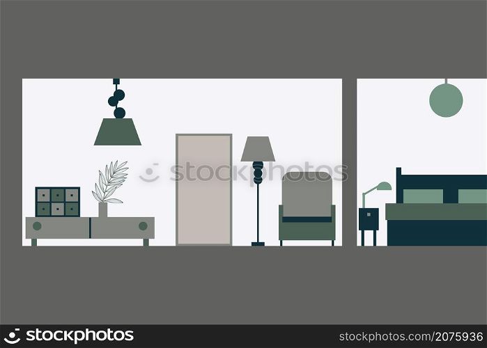 Apartment interior in cut. Vector illustration.. Apartment interior in cut.