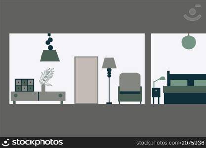 Apartment interior in cut. Vector illustration.. Apartment interior in cut.