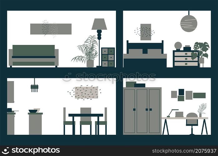 Apartment interior in cut. Vector illustration.. House in cut. House interior.