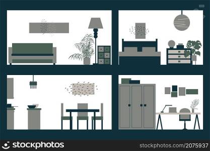 Apartment interior in cut. Vector illustration.. House in cut. House interior.