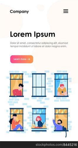 Apartment open windows and neighbors. Leisure, routine, wall flat vector illustration. Lifestyle and neighborhood concept for banner, website design or landing web page