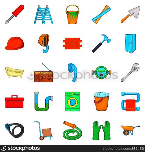 Apartment repair icons set. Cartoon set of 25 apartment repair vector icons for web isolated on white background. Apartment repair icons set, cartoon style