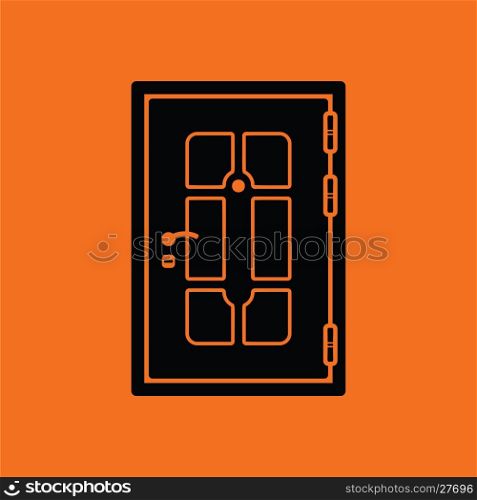 Apartments door icon. Orange background with black. Vector illustration.