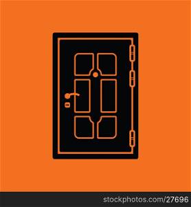 Apartments door icon. Orange background with black. Vector illustration.