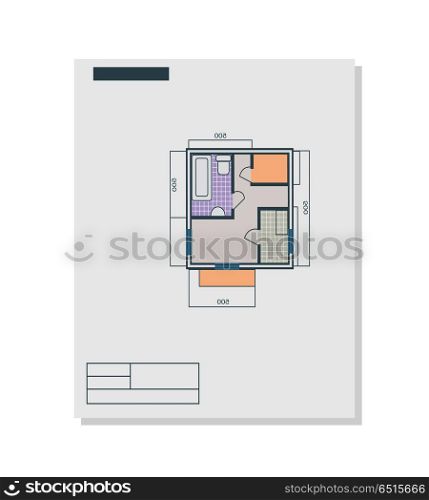 Apartments Plan Vector Illustration in Flat Style.. Apartments plan vector in flat style. Paper with drawing apartments with living room, bathroom, balcony. Illustration for design, building, real estate company ad. Isolated on white background.