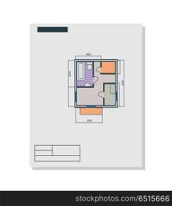 Apartments Plan Vector Illustration in Flat Style.. Apartments plan vector in flat style. Paper with drawing apartments with living room, bathroom, balcony. Illustration for design, building, real estate company ad. Isolated on white background.