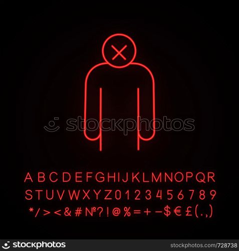 Apathy neon light icon. Burnout and depression. Chronic stress. Stress symptom. Glowing sign with alphabet, numbers and symbols. Vector isolated illustration. Apathy neon light icon