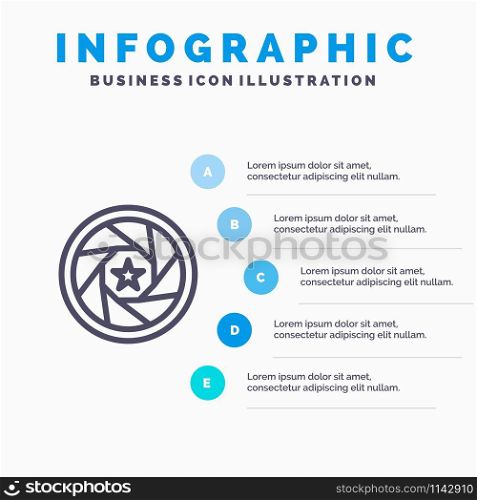 Aperture, Film, Logo, Movie, Photo Line icon with 5 steps presentation infographics Background