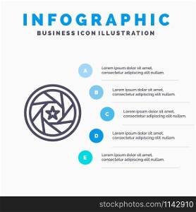 Aperture, Film, Logo, Movie, Photo Line icon with 5 steps presentation infographics Background