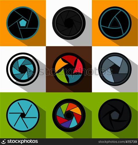Aperture icons set. Flat illustration of 9 aperture vector icons for web. Aperture icons set, flat style