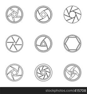 Aperture icons set. Outline illustration of 9 aperture vector icons for web. Aperture icons set, outline style