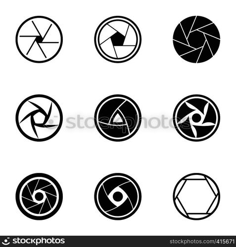 Aperture of camera icons set. Simple illustration of 9 aperture of camera vector icons for web. Aperture of camera icons set, simple style