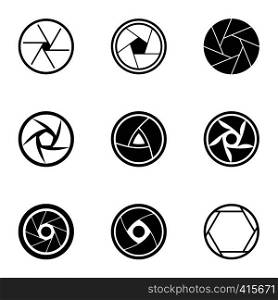 Aperture of camera icons set. Simple illustration of 9 aperture of camera vector icons for web. Aperture of camera icons set, simple style
