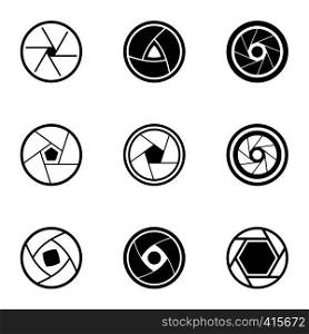 Aperture of photocamera icons set. Simple illustration of 9 aperture of photocamera vector icons for web. Aperture of photocamera icons set, simple style