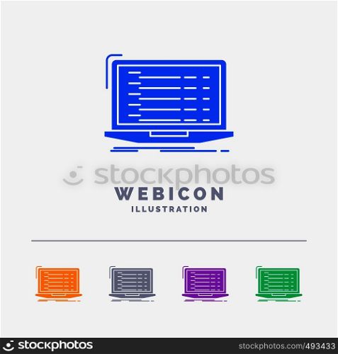 Api, app, coding, developer, laptop 5 Color Glyph Web Icon Template isolated on white. Vector illustration. Vector EPS10 Abstract Template background