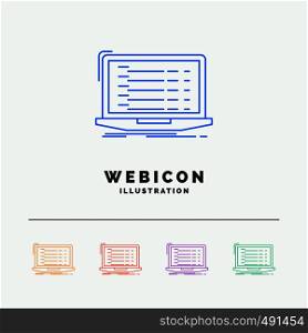 Api, app, coding, developer, laptop 5 Color Line Web Icon Template isolated on white. Vector illustration. Vector EPS10 Abstract Template background