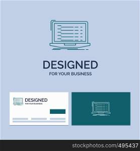 Api, app, coding, developer, laptop Business Logo Line Icon Symbol for your business. Turquoise Business Cards with Brand logo template. Vector EPS10 Abstract Template background