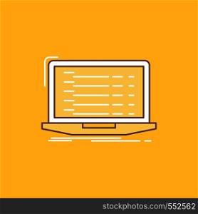 Api, app, coding, developer, laptop Flat Line Filled Icon. Beautiful Logo button over yellow background for UI and UX, website or mobile application. Vector EPS10 Abstract Template background