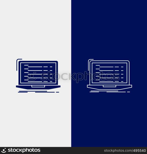 Api, app, coding, developer, laptop Line and Glyph web Button in Blue color Vertical Banner for UI and UX, website or mobile application. Vector EPS10 Abstract Template background