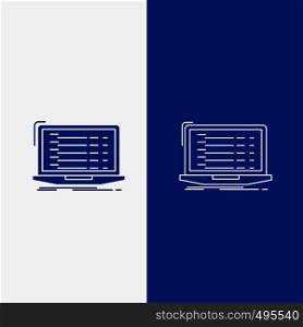 Api, app, coding, developer, laptop Line and Glyph web Button in Blue color Vertical Banner for UI and UX, website or mobile application. Vector EPS10 Abstract Template background