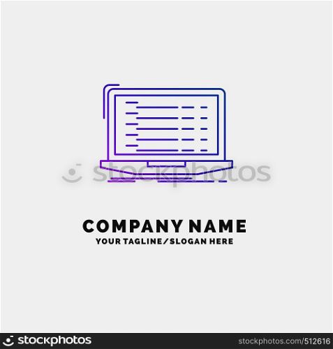 Api, app, coding, developer, laptop Purple Business Logo Template. Place for Tagline. Vector EPS10 Abstract Template background