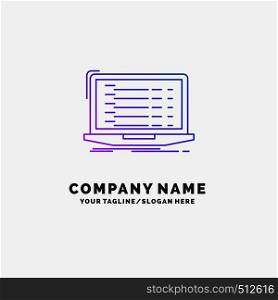 Api, app, coding, developer, laptop Purple Business Logo Template. Place for Tagline. Vector EPS10 Abstract Template background