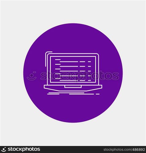Api, app, coding, developer, laptop White Line Icon in Circle background. vector icon illustration. Vector EPS10 Abstract Template background