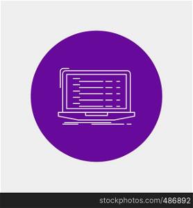 Api, app, coding, developer, laptop White Line Icon in Circle background. vector icon illustration. Vector EPS10 Abstract Template background