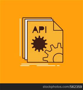 Api, app, coding, developer, software Flat Line Filled Icon. Beautiful Logo button over yellow background for UI and UX, website or mobile application. Vector EPS10 Abstract Template background