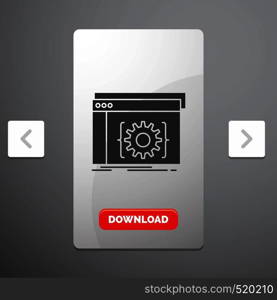 Api, app, coding, developer, software Glyph Icon in Carousal Pagination Slider Design & Red Download Button. Vector EPS10 Abstract Template background