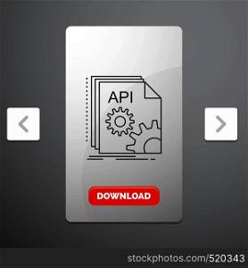 Api, app, coding, developer, software Line Icon in Carousal Pagination Slider Design & Red Download Button. Vector EPS10 Abstract Template background