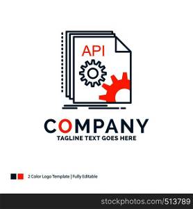 Api, app, coding, developer, software Logo Design. Blue and Orange Brand Name Design. Place for Tagline. Business Logo template.
