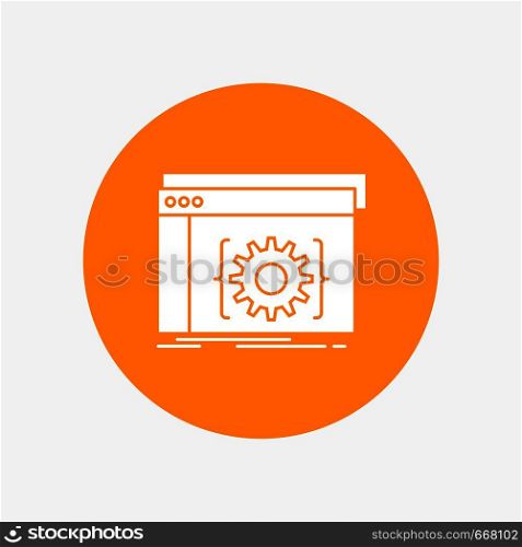 Api, app, coding, developer, software White Glyph Icon in Circle. Vector Button illustration. Vector EPS10 Abstract Template background