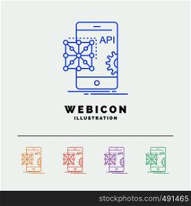 Api, Application, coding, Development, Mobile 5 Color Line Web Icon Template isolated on white. Vector illustration. Vector EPS10 Abstract Template background