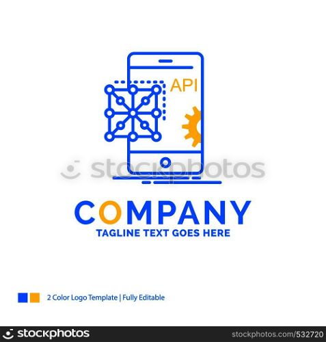 Api, Application, coding, Development, Mobile Blue Yellow Business Logo template. Creative Design Template Place for Tagline.
