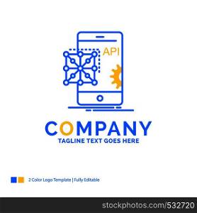 Api, Application, coding, Development, Mobile Blue Yellow Business Logo template. Creative Design Template Place for Tagline.