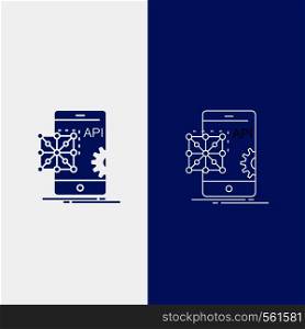 Api, Application, coding, Development, Mobile Line and Glyph web Button in Blue color Vertical Banner for UI and UX, website or mobile application. Vector EPS10 Abstract Template background