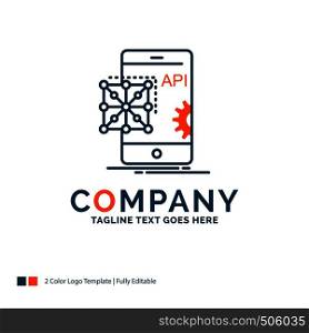 Api, Application, coding, Development, Mobile Logo Design. Blue and Orange Brand Name Design. Place for Tagline. Business Logo template.