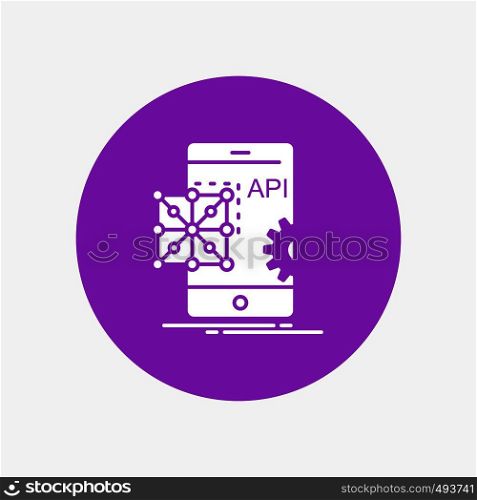 Api, Application, coding, Development, Mobile White Glyph Icon in Circle. Vector Button illustration. Vector EPS10 Abstract Template background
