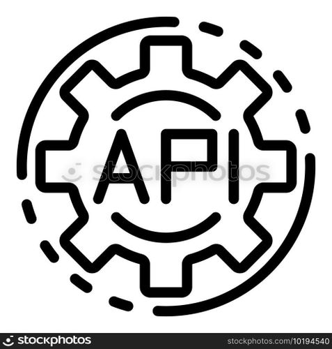 Api code gear icon. Outline Api code gear vector icon for web design isolated on white background. Api code gear icon, outline style
