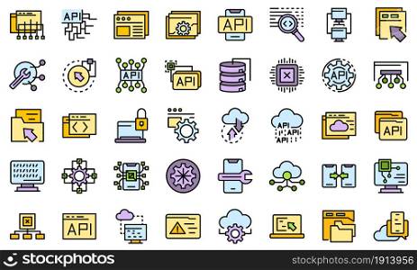 API icons set. Outline set of API vector icons thin line color flat isolated on white. API icons set line color vector