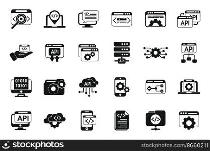API icons set simple vector. Code develop. Computer software. API icons set simple vector. Code develop